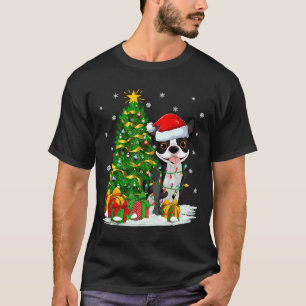 Boston Terrier Dog Xmas Tree Santa T-Shirt