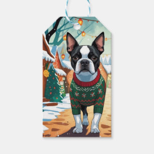 Boston Terrier Dogs Christmas Snow Holiday Gift Tags