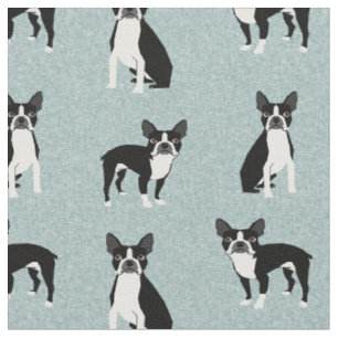 Boston Terrier dogs light blue Fabric
