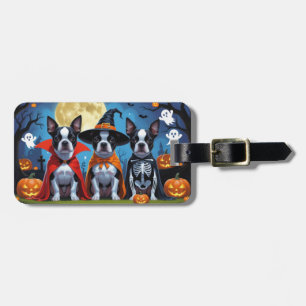 Boston Terrier Dogs Pumpkin Halloween Funny Luggage Tag