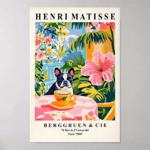 Boston Terrier Drinking Coffee, Funny Dog Wall Art