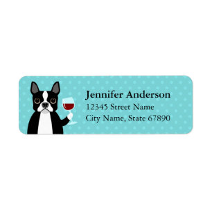 Boston Terrier Drinking Wine Address Labels