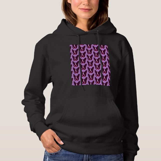 Boston Terrier Face Pop Art In Purple  Purple Bost Hoodie (Front)