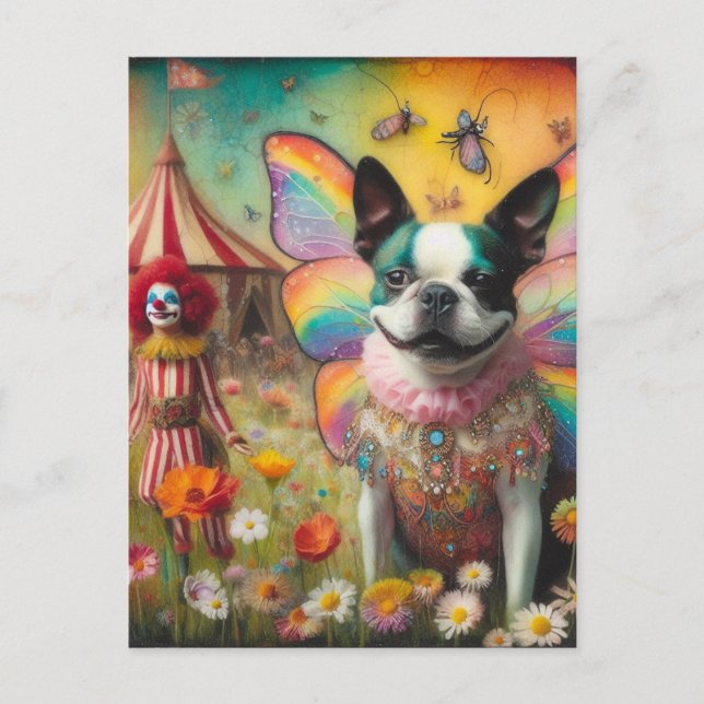 Boston Terrier Fairy Circus Clown Postcard (Front)