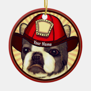 Boston Terrier Firefighter custom firefighters  Ceramic Ornament