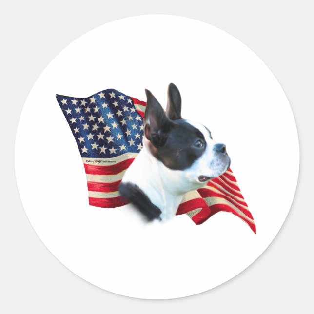 Boston Terrier Flag Classic Round Sticker (Front)