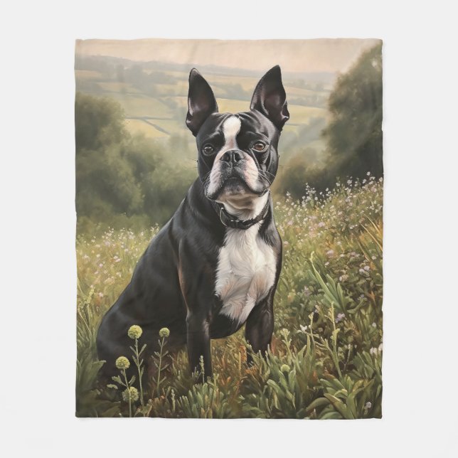 Boston Terrier Fleece Blanket (Front)
