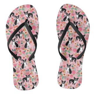 Boston Terrier Floral Shoes - dog flowers Thongs