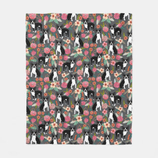 Boston Terrier Florals - dogs and flowers Fleece Blanket
