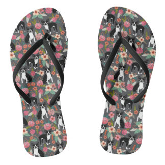 Boston Terrier Florals - dogs and flowers Thongs