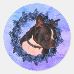 Boston Terrier Flower Wreath Dog  Classic Round Sticker