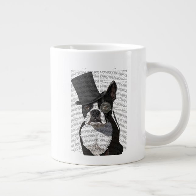 Boston Terrier, Formal Hound and Hat Large Coffee Mug (Right)
