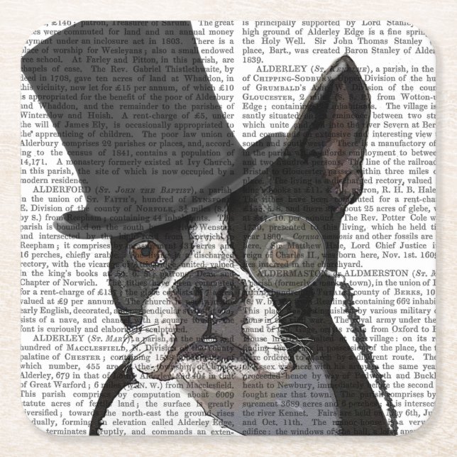 Boston Terrier, Formal Hound and Hat Square Paper Coaster (Front)
