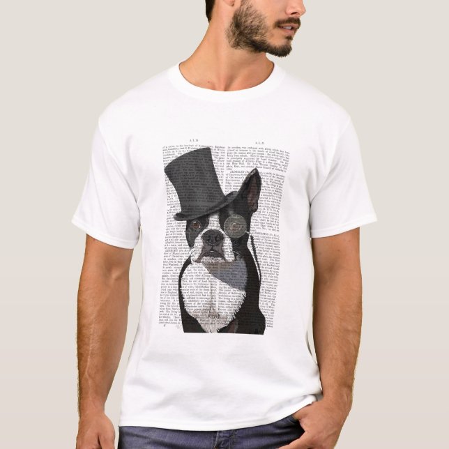 Boston Terrier, Formal Hound and Hat T-Shirt (Front)