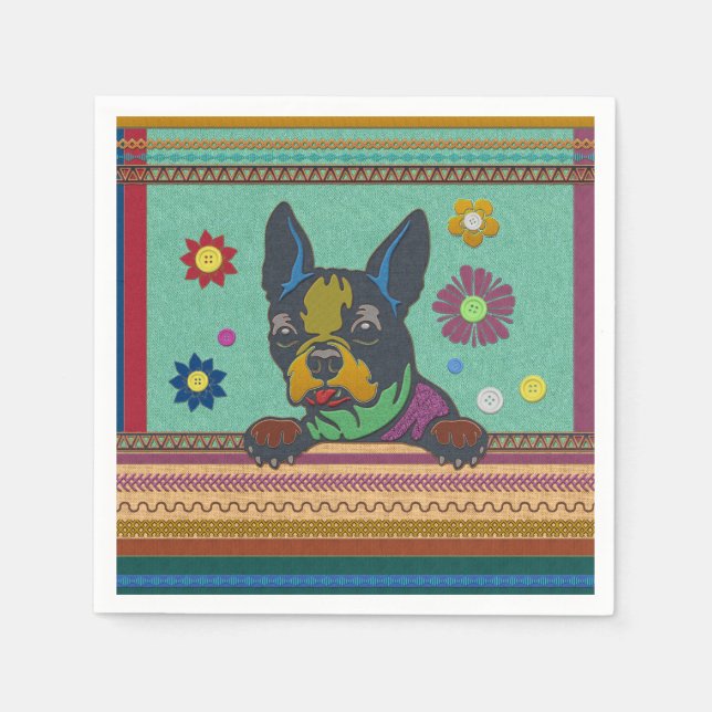 Boston Terrier Fun Scrapbook Style Napkin (Front)