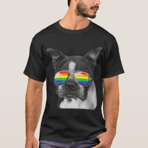 Boston Terrier Gay Pride Flag Sunglasses LGBT T-Shirt