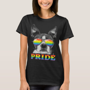 Boston Terrier Gay Pride Lgbt Rainbow Flag Sunglas T-Shirt
