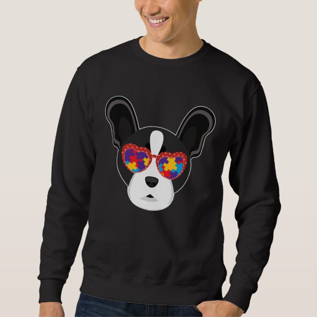 Boston Terrier Glasses Puzzle Autism Awareness Aut Sweatshirt (Front)