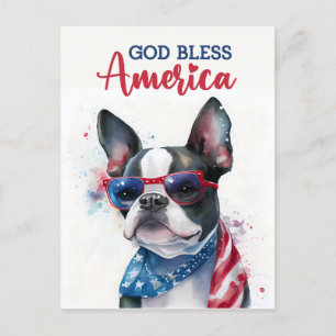 Boston Terrier, God Bless America Postcard