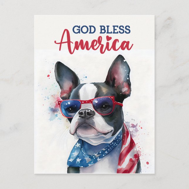 Boston Terrier, God Bless America Postcard (Front)