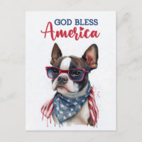 Boston Terrier, God Bless America Postcard