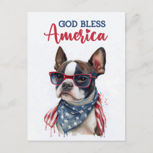 Boston Terrier, God Bless America Postcard