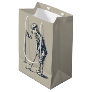 Boston Terrier Golf Vintage Dog Golfing Boston Mum Medium Gift Bag