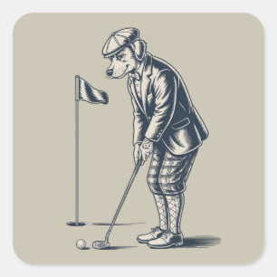 Boston Terrier Golf Vintage Dog Golfing Boston Mum Square Sticker