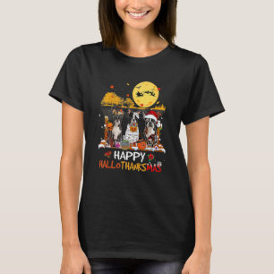 Boston Terrier Hallothanksmas Halloween Thanksgivi T-Shirt