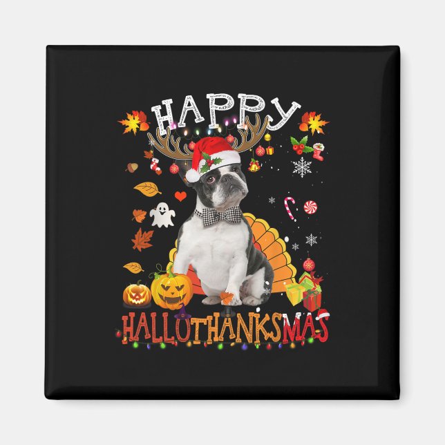 Boston Terrier Halloween Christmas Dog Happy Hallo Magnet (Front)