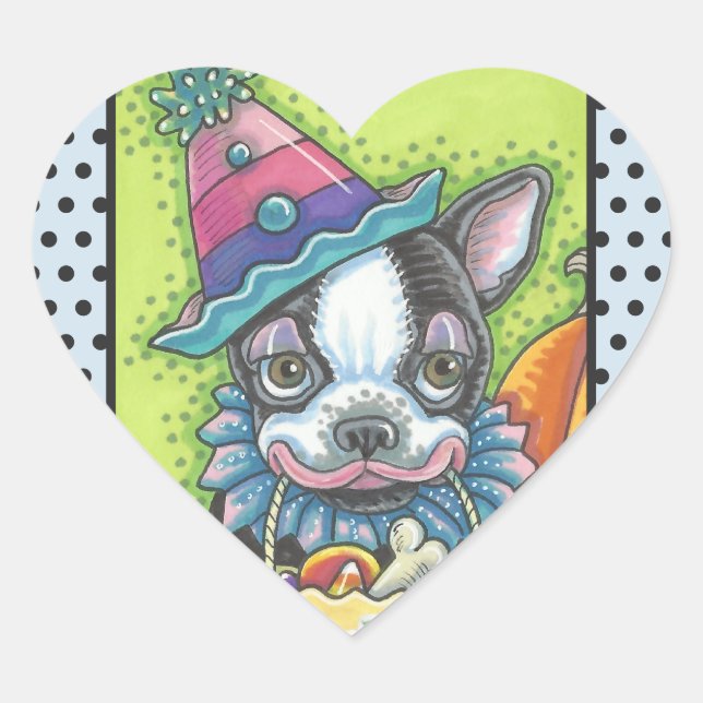 BOSTON TERRIER HALLOWEEN CLOWN STICKER SHEET Heart (Front)