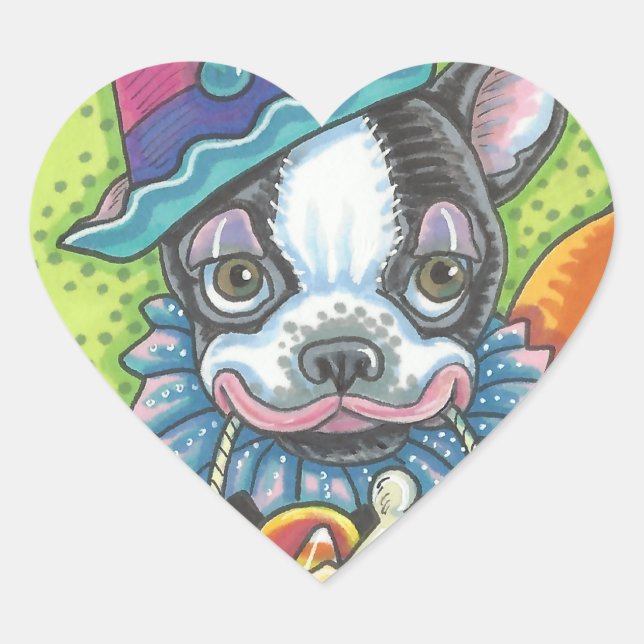 BOSTON TERRIER HALLOWEEN CLOWN STICKER SHEET Heart (Front)