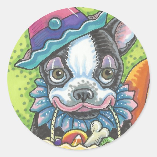 BOSTON TERRIER HALLOWEEN CLOWN STICKER SHEET Round (Front)