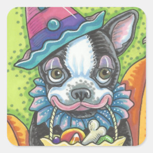BOSTON TERRIER HALLOWEEN CLOWN STICKERS SHEET Squ