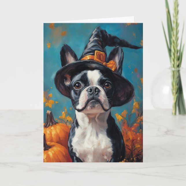 Boston Terrier Halloween Holiday Card (Front)
