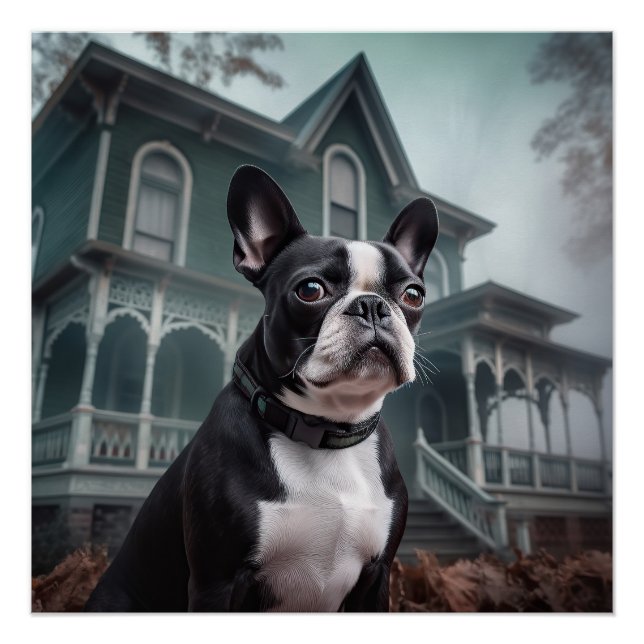 Boston Terrier Halloween Scary Poster (Front)