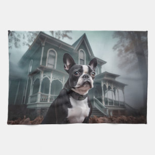Boston Terrier Halloween Scary Tea Towel