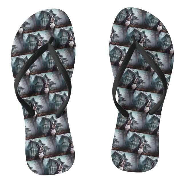 Boston Terrier Halloween Scary Thongs (Footbed)