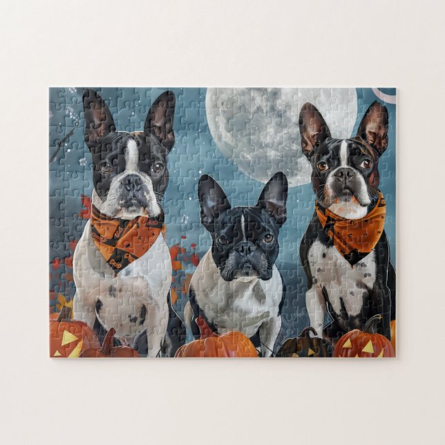 boston terrier Halloween Spooky Jigsaw Puzzle (Horizontal)