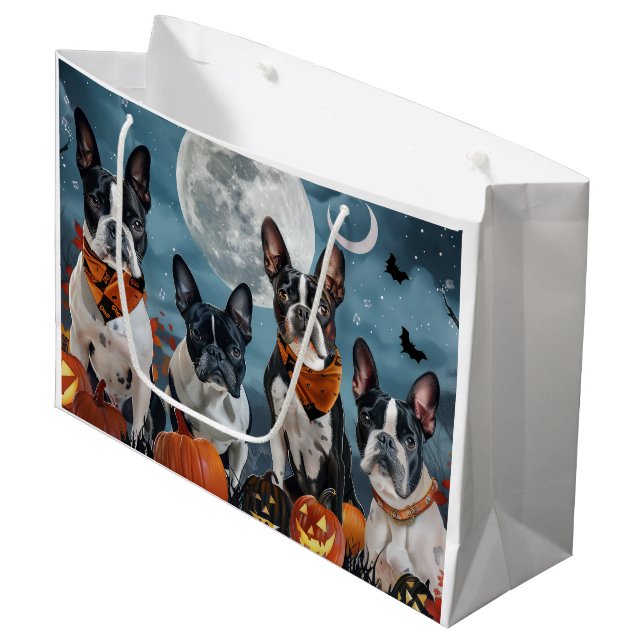 boston terrier Halloween Spooky Large Gift Bag (Front Angled)