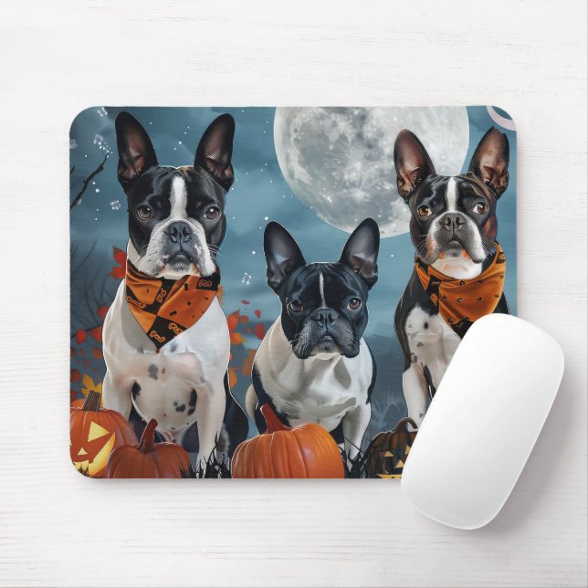 boston terrier Halloween Spooky Mouse Pad (With Mouse)