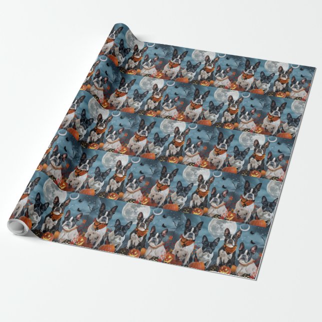 boston terrier Halloween Spooky Wrapping Paper (Unrolled)