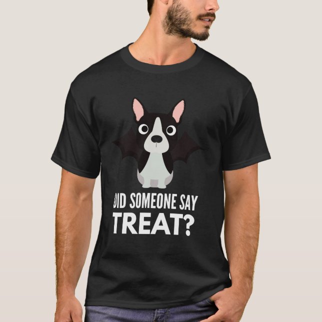 Boston Terrier Halloween Trick Or Treat T-Shirt (Front)