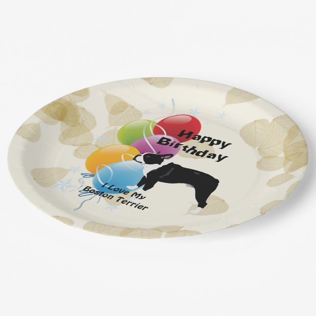 Boston Terrier Happy Birthday Decor Paper Plate (Angled)
