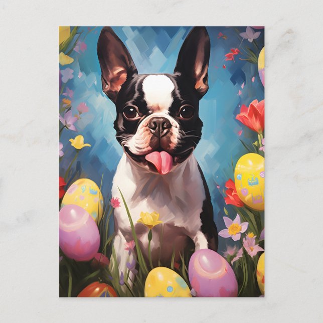 Boston Terrier Happy Easter Postcard (Front)