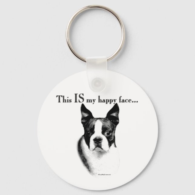 Boston Terrier Happy Face Keychain (Front)