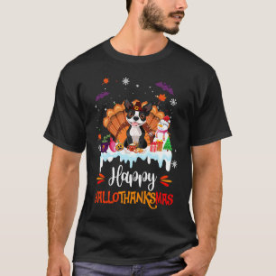 Boston Terrier Happy Hallothanksmas Halloween Chri T-Shirt