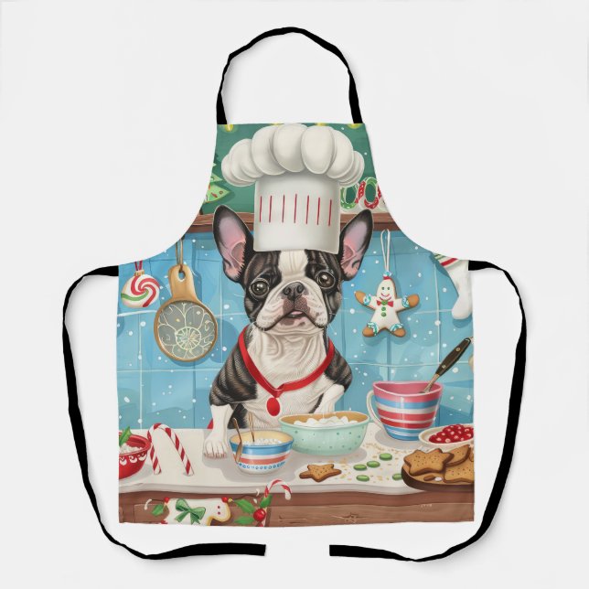 Boston Terrier Holiday Baking: Festive Christmas Apron (Front)