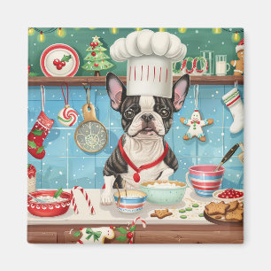 Boston Terrier Holiday Baking: Festive Christmas Magnet