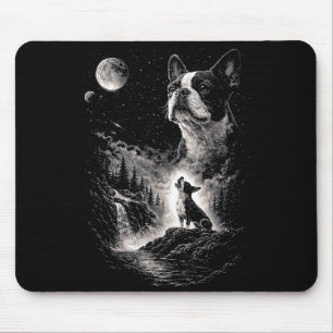 Boston terrier howling at moon night vintage 90s mouse pad